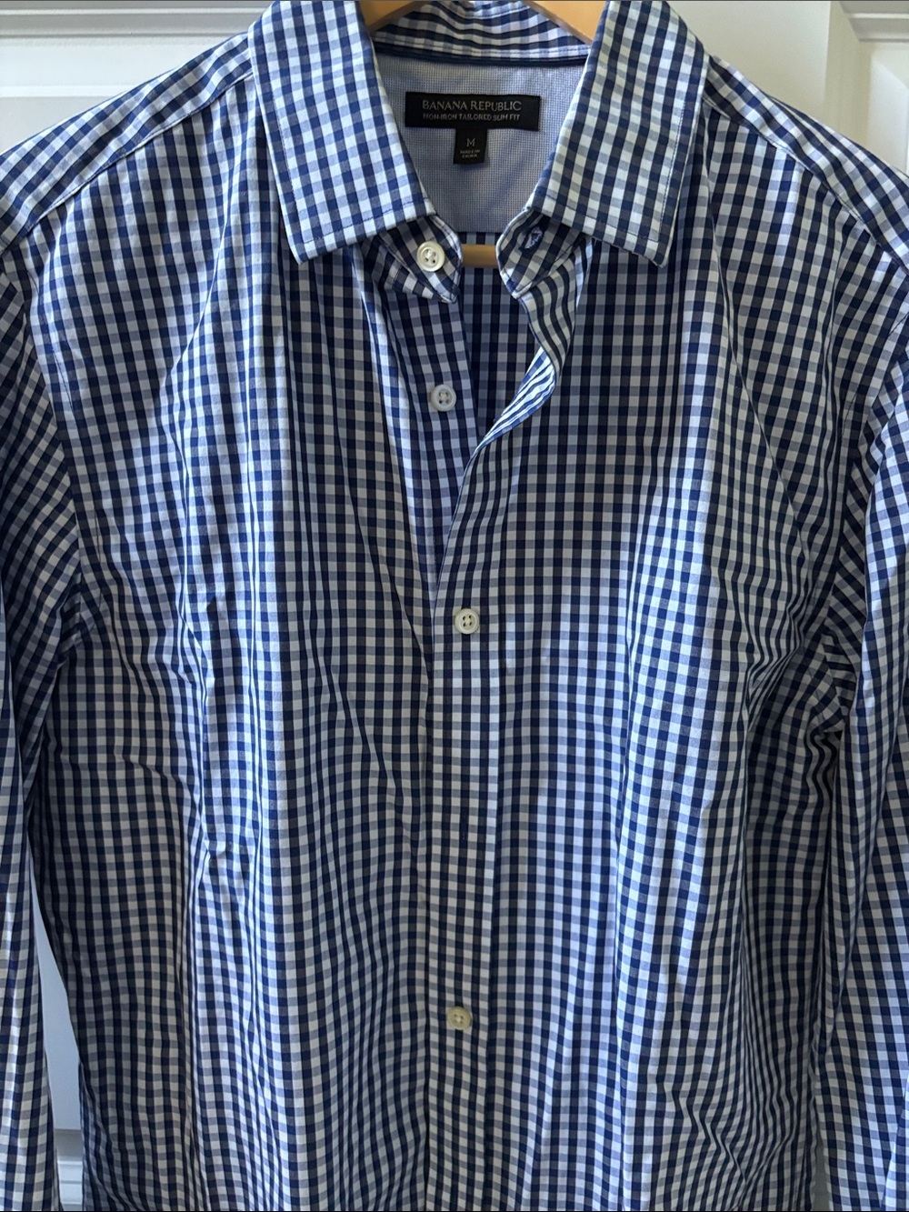 Banana Republic Blue and White Gingham Button-Down Shirt